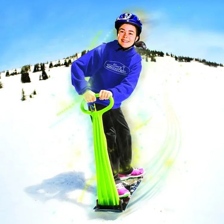 Ski Scooter Folding Snow Sled And Snowboard Easy Grip Handle For Kids Winter Toys For Use On Snow And Grass Red Blue Green